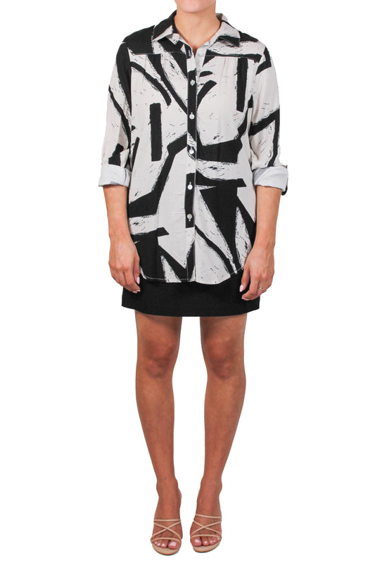 MAX66P59-B - Black - Tie Bottom Abstract Print Blouse A3470 - Pack