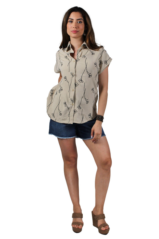 AP588X6178-K - Khaki - Button Front Blouse Puff Print A3523 - Pack