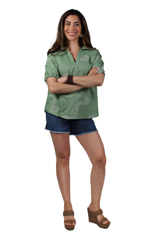 AP883X6193-S - Sage - Popover Short Sleeve Blouse A3528 - Pack