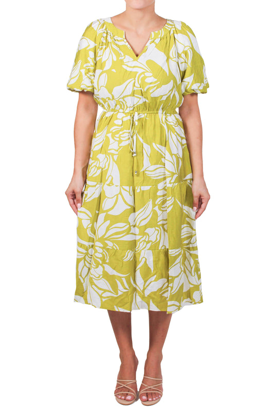 113080-L - Lime Cream - Short Sleeve Puff Baby Doll Dress A3542 - Pack