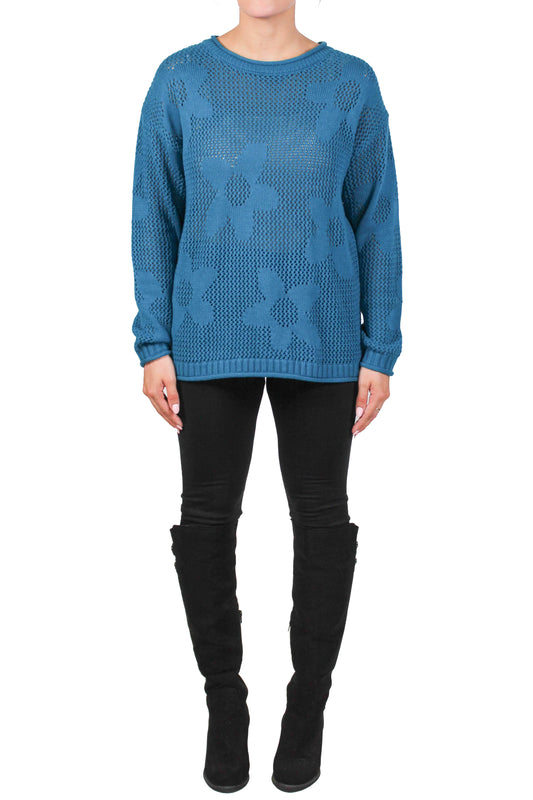 NS1674-T - Teal - Mesh Flower Sweater A3564 - Pack