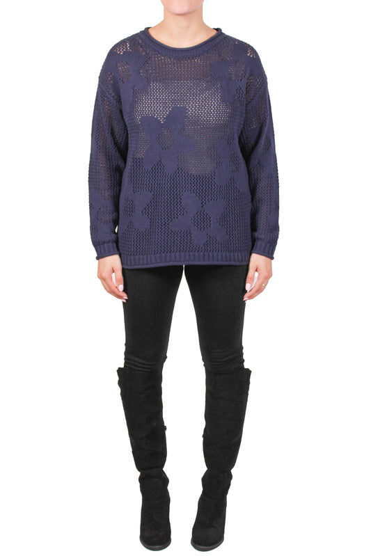 NS1674-N - Navy - Mesh Flower Sweater A3565 - Pack