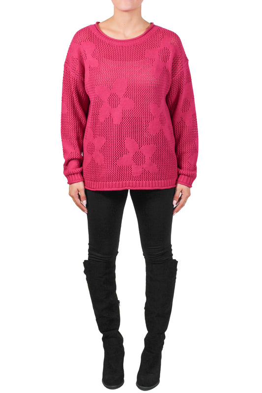 NS1674-B - Berry - Mesh Flower Sweater A3566 - Pack