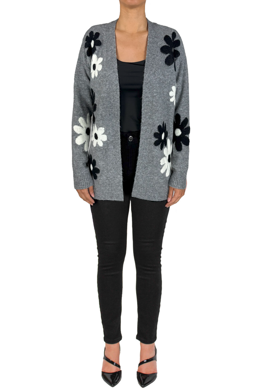 NS2013-H - Heather Grey - Long Sleeve Flower Cardigan A3579 - Pack