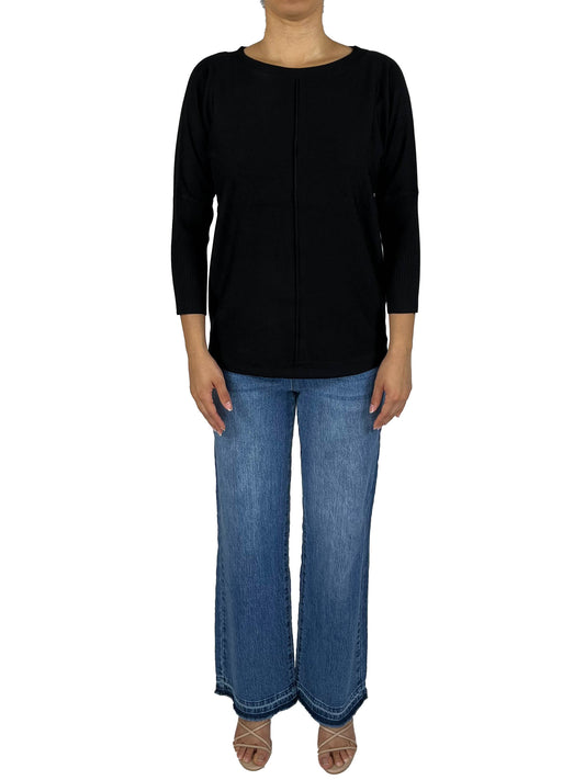 CGSW01338M-B - Black - Button Back 3/4 Sleeve Sweater A3588 - Pack