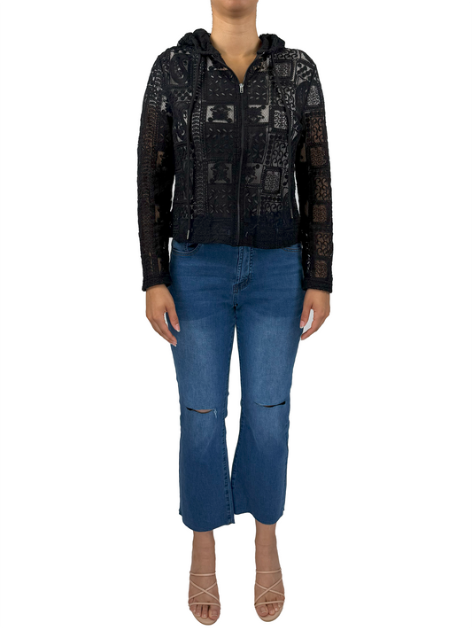 SB1969-B - Black - Long Sleeve Zip Crochet Cardigan A3682 - Pack