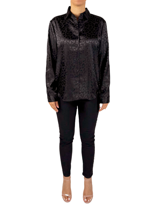 SB2155X-B - Black - Button Front Animal Print Blouse A3677 - Pack