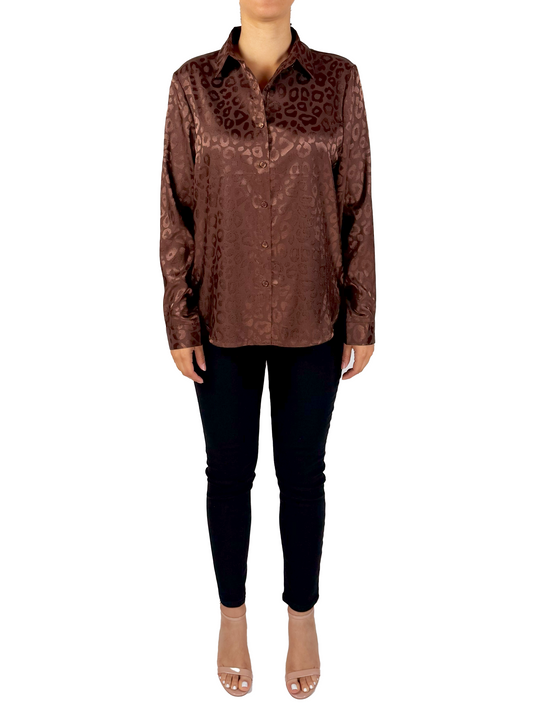 SB2155X-BR - Brown - Button Front Animal Print Blouse A3678 - Pack