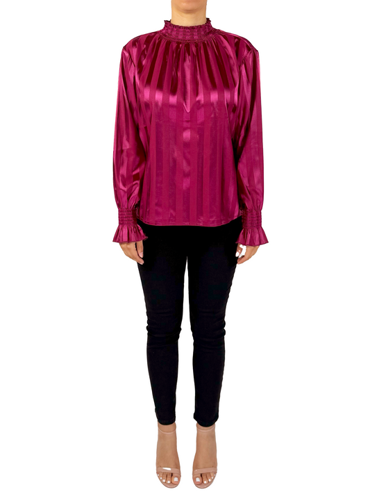 SB2153-CA - Cabernet - Long Sleeve Satin Stripe Blouse A3686 - Pack