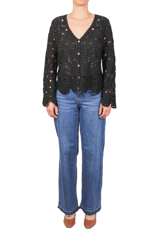 SB826-B - Black - Crochet Circle Cardigan A3694 - Pack