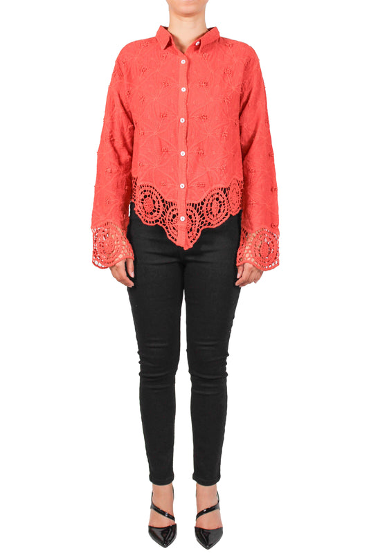 SB1888X-R - Rust - Long Sleeve Crochet Bottom Blouse A3698 - Pack