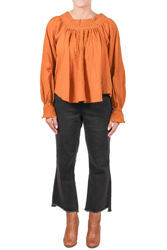 SB1039-M - Mustard - Embroidered Long Sleeve blouse A3704 - Pack