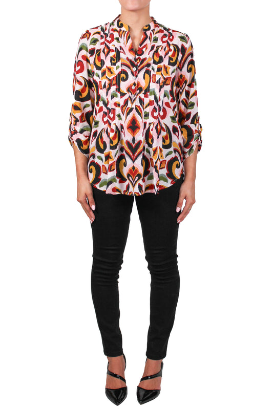 ST815OWZ7-P - Pink Russet Black - 3/4 Pintuck Blouse A3715 - Pack