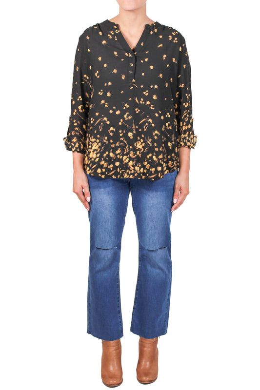 ST815OUP44-B - Black Tonal Golden - Long Sleeve Abstract Print Blouse A3718 - Pack