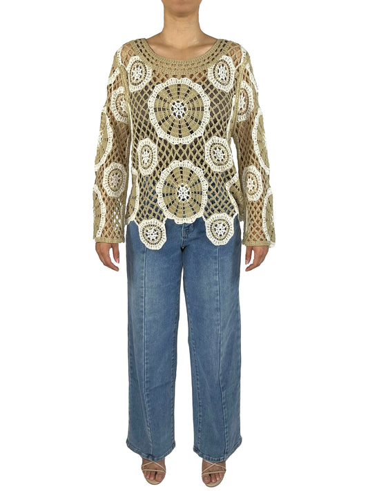 S030-N - Natural Taupe - Crochet Sweater A3745 - Pack