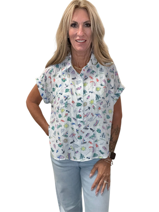 ST834NBR5-B - Bright White Multi - Short Sleeve 2 Pocket Popover A3872 - Pack
