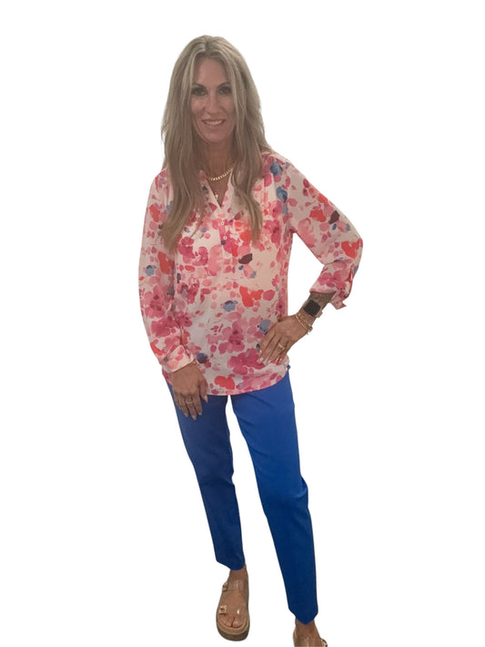 ST815OVP4-6-P - Pink On Pink Yarrow - Long Sleeve Popover Blouse A3882 - Pack