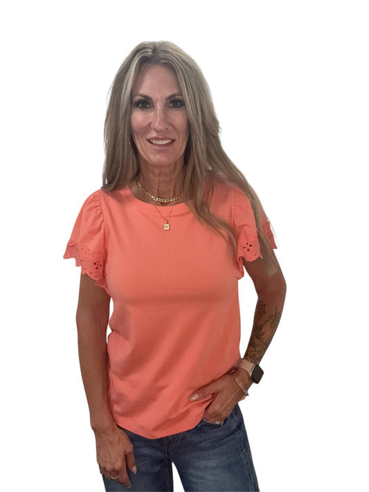 AM0045AA54B-B - Blunt Coral - Short Sleeve Top With Trim A3921 - Pack