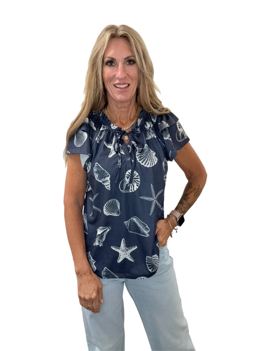 AM0025AA72-N - Navy Blazer - Double Ruffle Sleeve Top A3922 - Pack