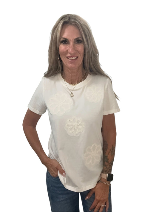 AM0019GA54B-W - White - Short Sleeve Applique Tee A3925 - Pack