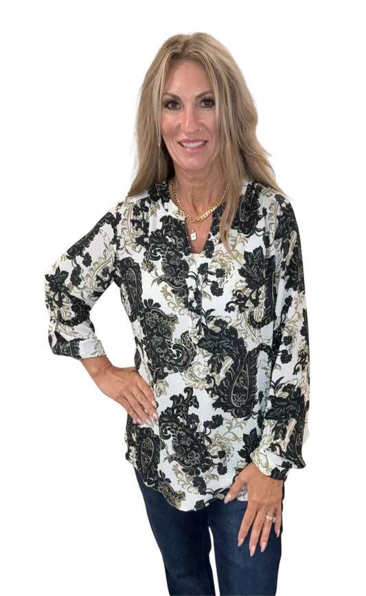 ST815OUP4-6-G -  - Long Sleeve Blouse 3 Button Popover A3976 - Pack