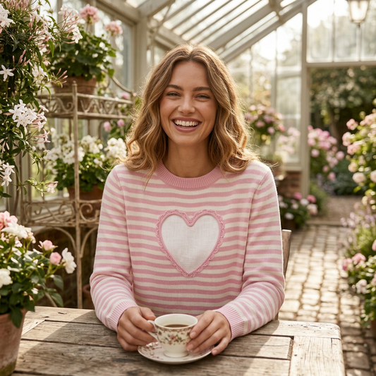 NS2567-P - Pink - Long Sleeve Stripe Heart Sweater A3990 - Pack