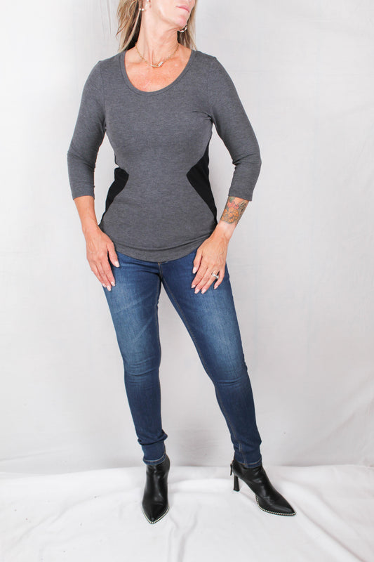 224536M-H - Heather Charcoal - 3/4 Sleeve Top - A068 - Pack