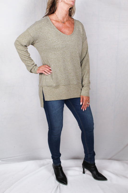 FK60039-O - Olive - V-Neck Mix Rib Knit A739 - Pack