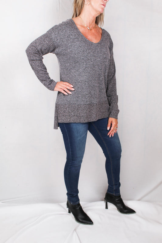 FK60039-B - Black - V-neck Mix Rib Knit A741 - Pack