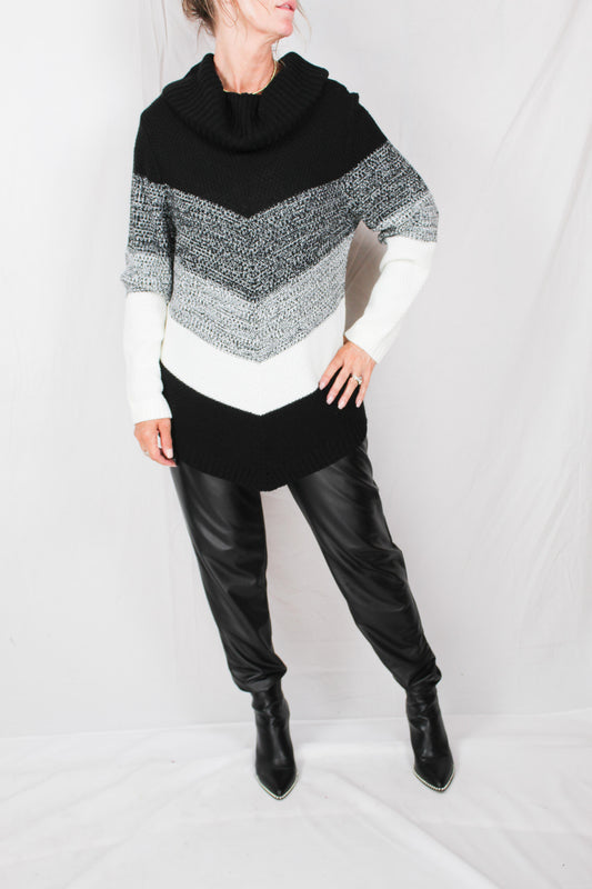FS50067-B - Black Combo - Cowl Mock Stripe Sweater A759 - Pack