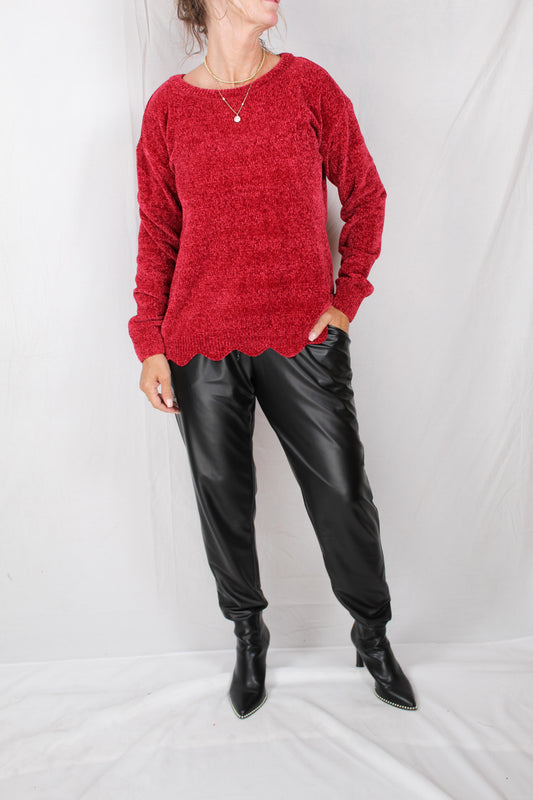 FS50066-B - Berry - Scallop Button Sweater A761 - Pack