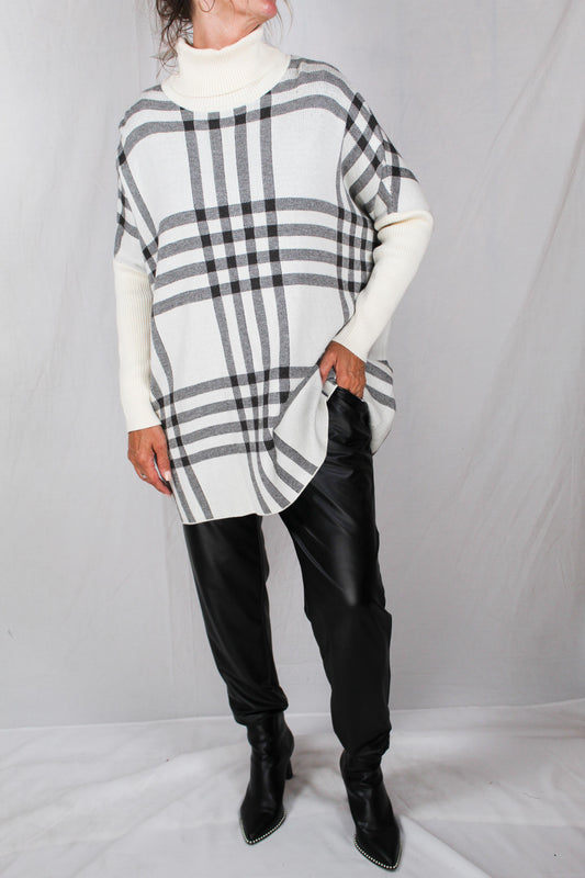 FS50059-C - Cream - Mock Neck Poncho Rib Sleeve A763 - Pack