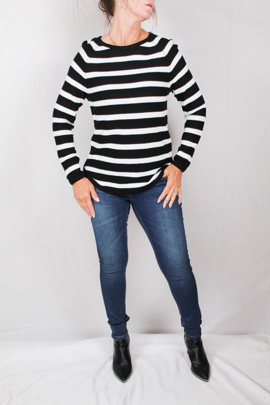 F21141-B - Black Powder - Stripe Long Sleeve Sweater A769 - Pack