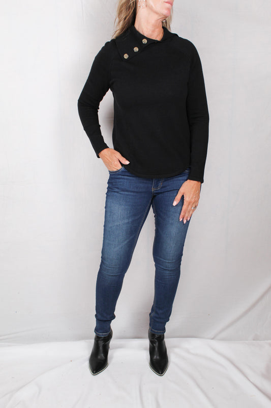 F21103-B - Black - Split Neck Sweater A770 - Pack
