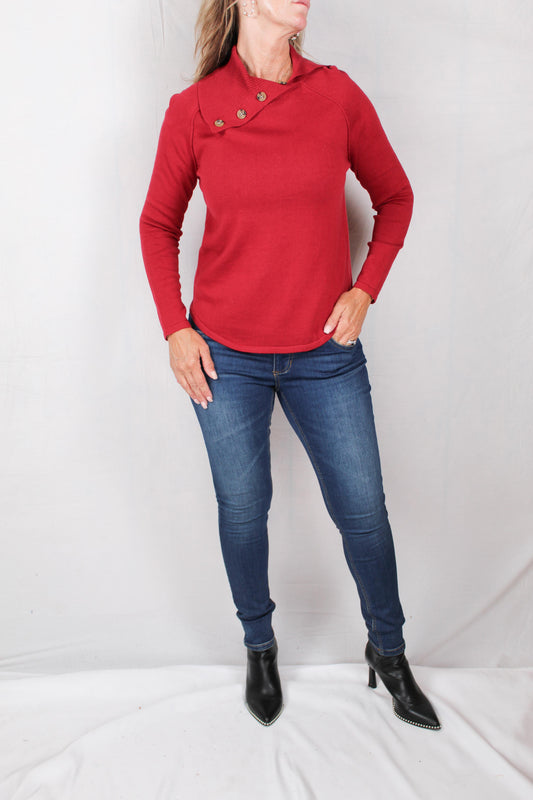 F21103-R - Red - Split Neck Sweater A771 - Pack