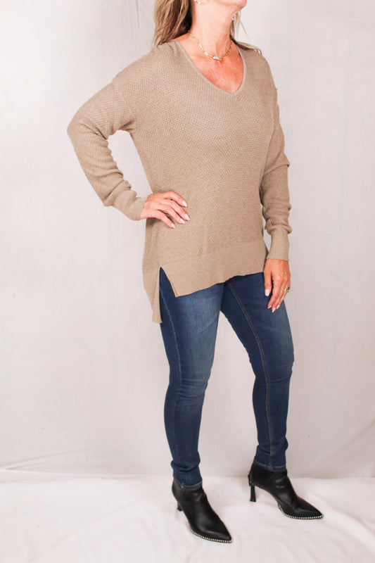 F21150-T - Taupe Heather - V-Neck Sweater A776 - Pack