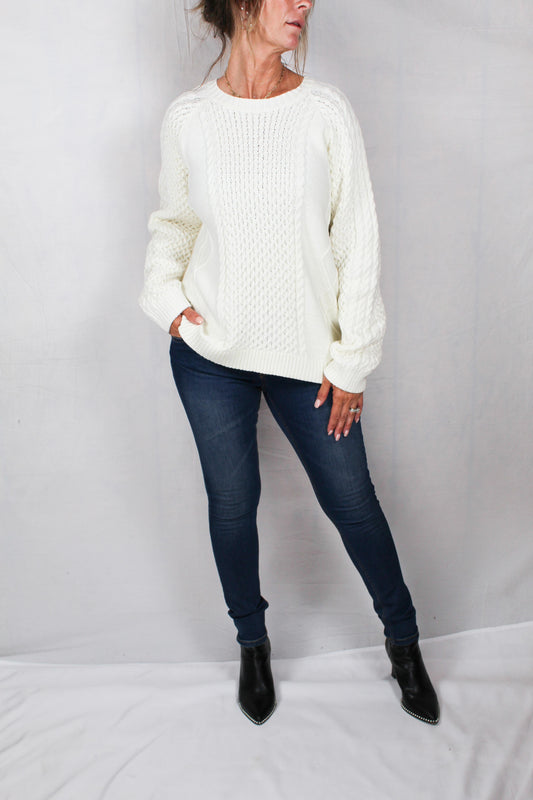 F21651-C - Cream - Cable Sweater A787 - Pack