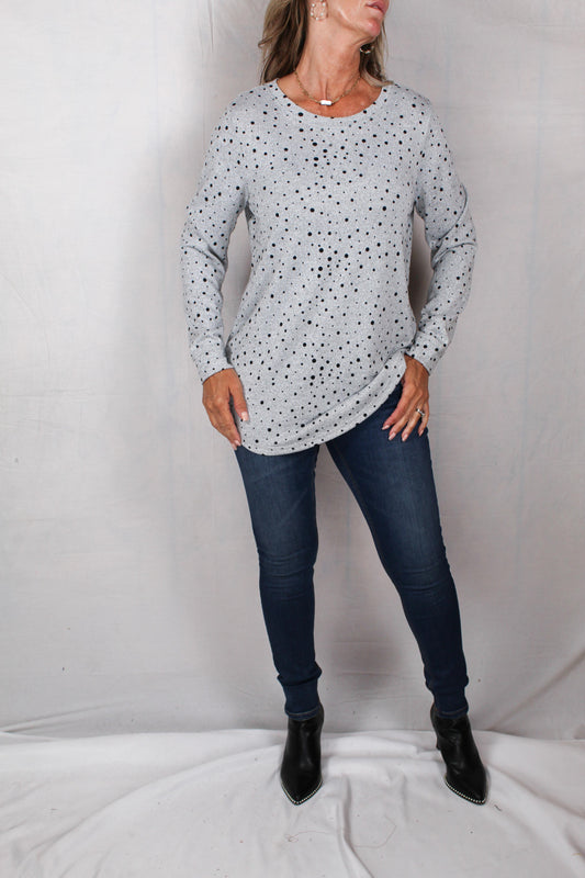 FK60047-H - Heather Grey Dot - Long Sleeve Crew Neck Top A827 - Pack