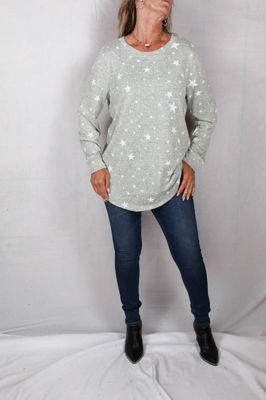 FK60047-O - Oatmeal Stars - Long Sleeve Crew Neck Top A828 - Pack