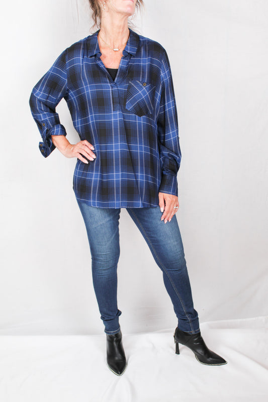 ST81I14Y4-N - Navy / Black - One Pocket Plaid Blouse A943 - Pack