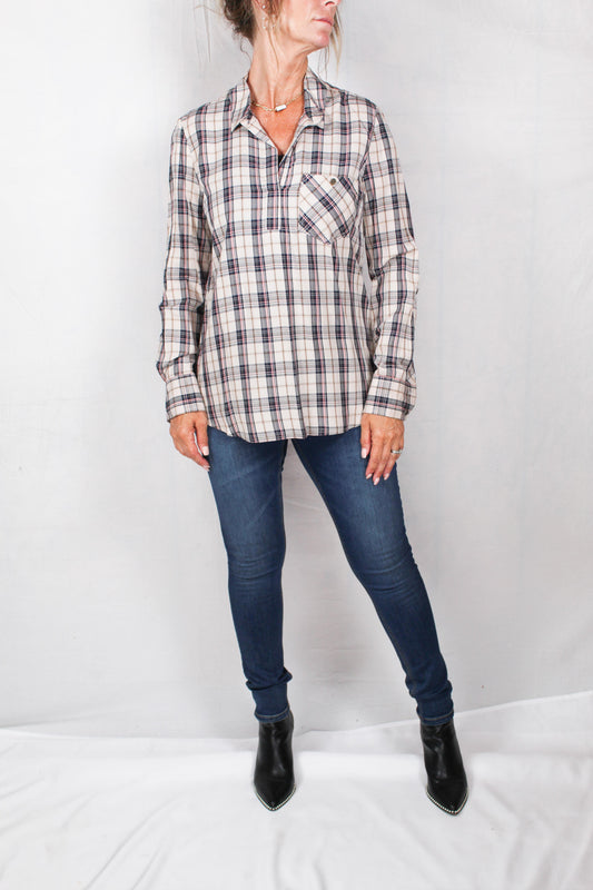 ST819U4Y4-S - Sand Multi - Plaid One Pocket Blouse A946 - Pack