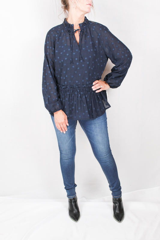 ST81804Z1-I - Indigo - Clip Dot Ruffle Blouse A948 - Pack