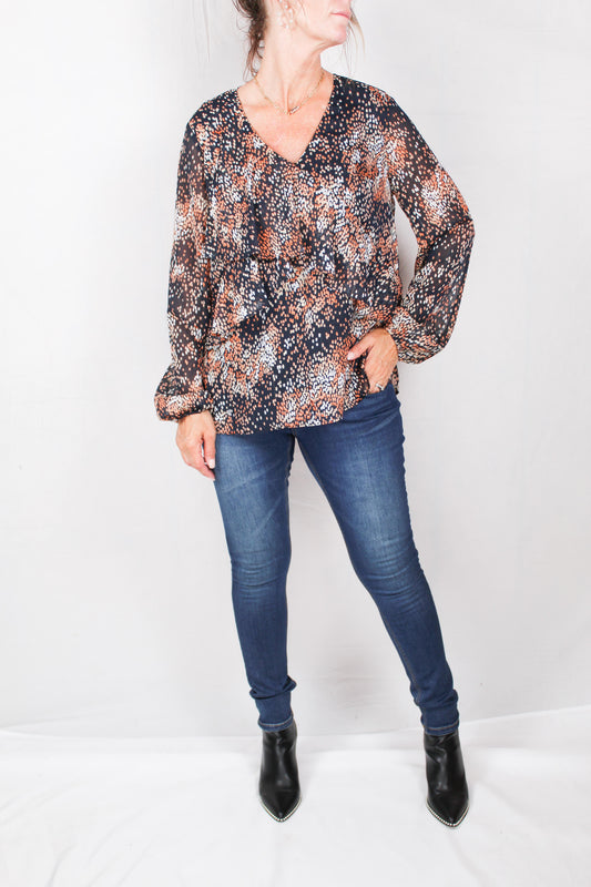 ST81G6609-I - Indigo Red Clay - Chiffon Side Wrap Blouse A950 - Pack