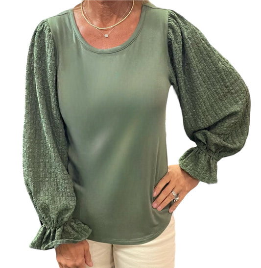 CUTP08012M-D - Dry Oregano - Lace Trim Long Sleeve Top A3275 - Pack
