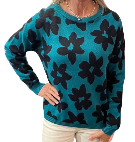 NS1533-T - Teal Combo - Long Sleeve Flower Sweater A3257 - Pack