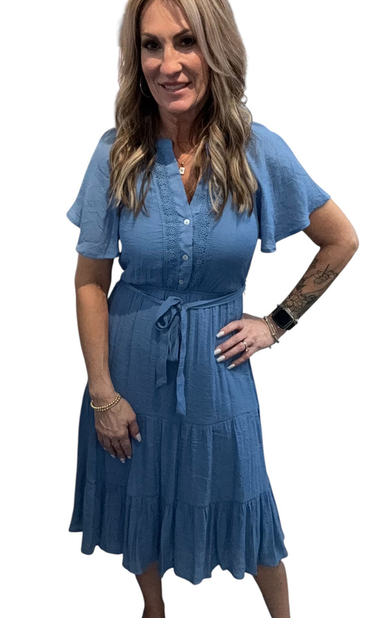 Y9590114-C -  - Short Sleeve V-Neck Belted Dress A3844 - Pack