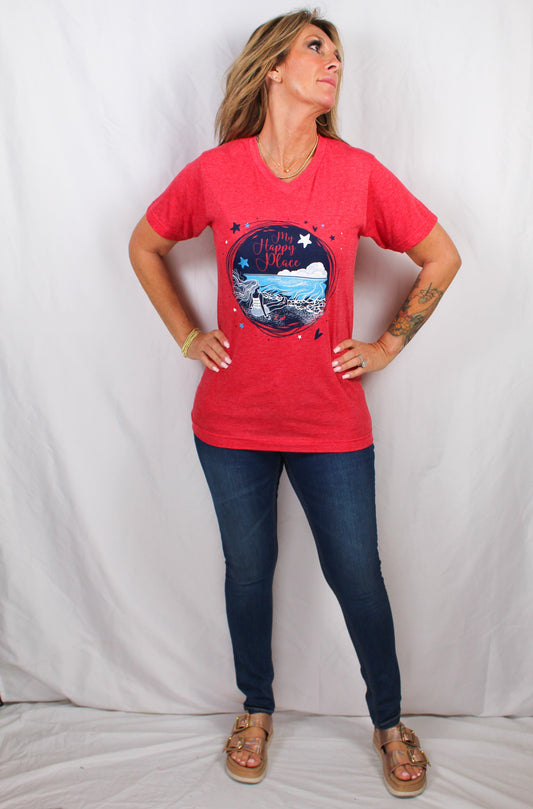 KCT-0001 - Heather Red - V-Neck T-Shirt My Happy Place T0001 - Pack