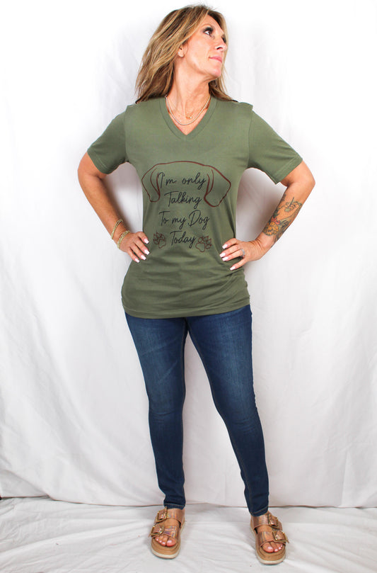 KCT-0005 - Military Green - V-Neck T-Shirt Talking to Dog T0005 - Pack