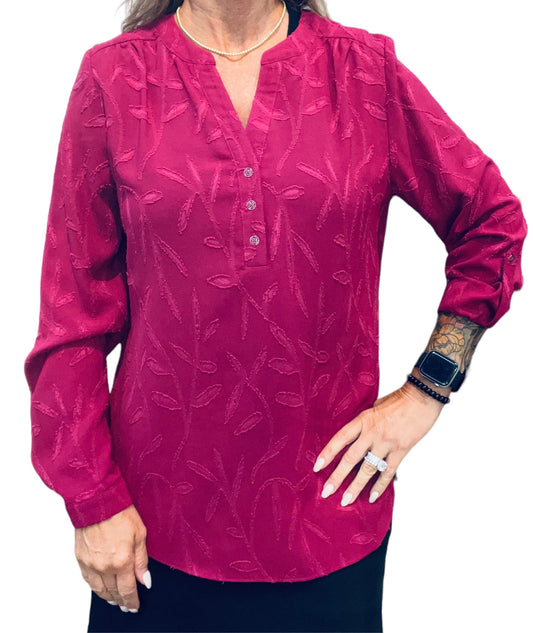 ST81JVUP4-S - Spiced Berry - Long Sleeve Roll Tab Blouse A2761 - Pack