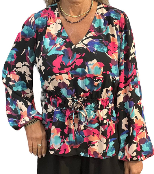 ST815016C-B - Black/Beauty/Saxony - Long Sleeve Print Blouse A2762 - Pack